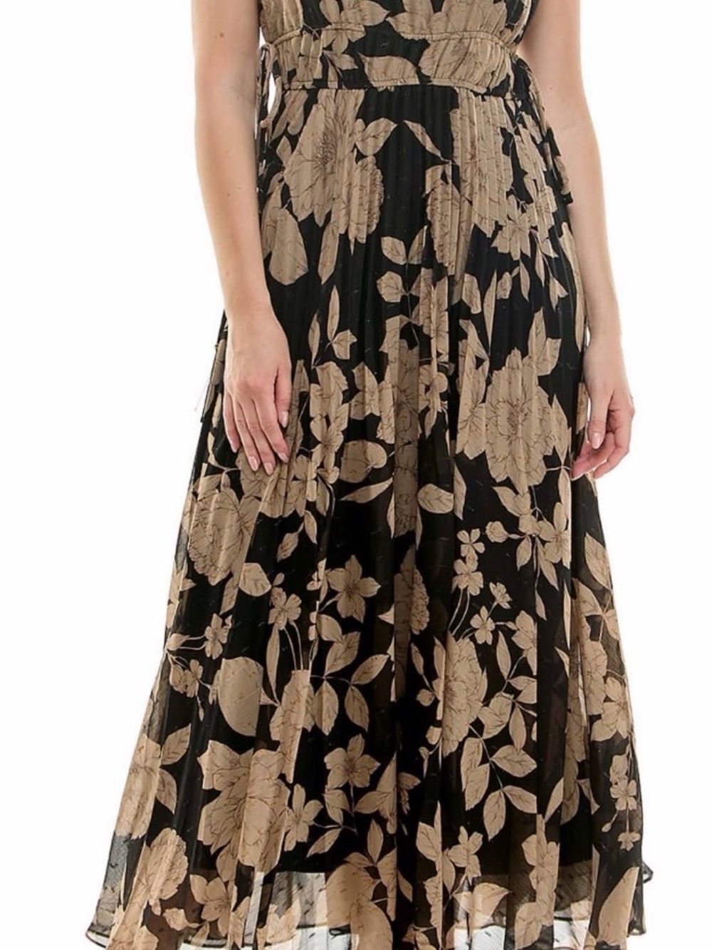 Taylor Black and Tan Floral Maxi Dress